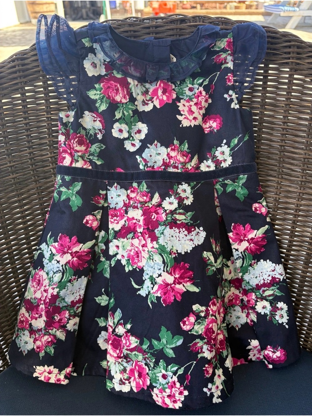 Janie and Jack Navy Floral Ruffle-Sleeve Fit & Flare Dress